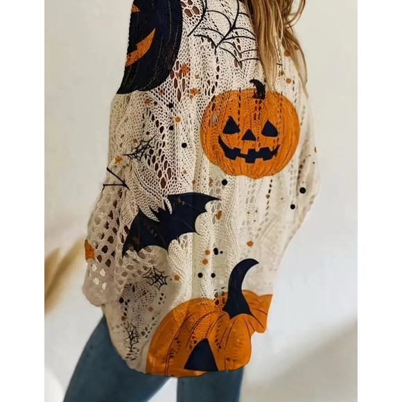 Boho Batwing Loose-knit Crochet Oversized Halloween Sweater Top - Picture 2 of 5